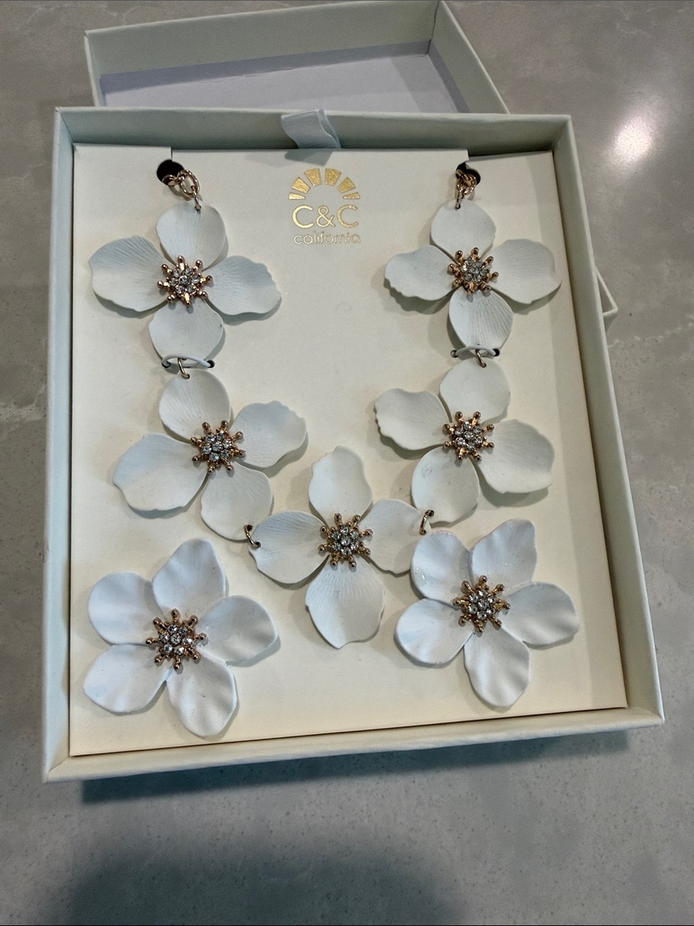 C&C California White Floral Statement Necklace/Earrings Set